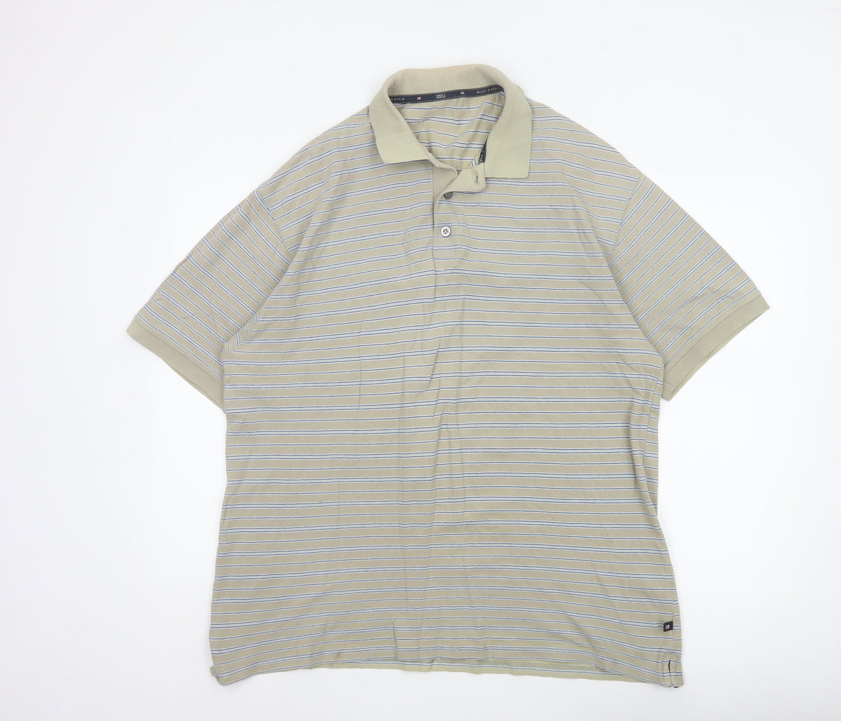 Marks and Spencer Men’s Beige Blue Harbour Striped Cotton Polo Shirt L