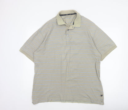 Marks and Spencer Men’s Beige Blue Harbour Striped Cotton Polo Shirt L