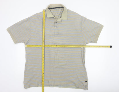 Marks and Spencer Men’s Beige Blue Harbour Striped Cotton Polo Shirt L