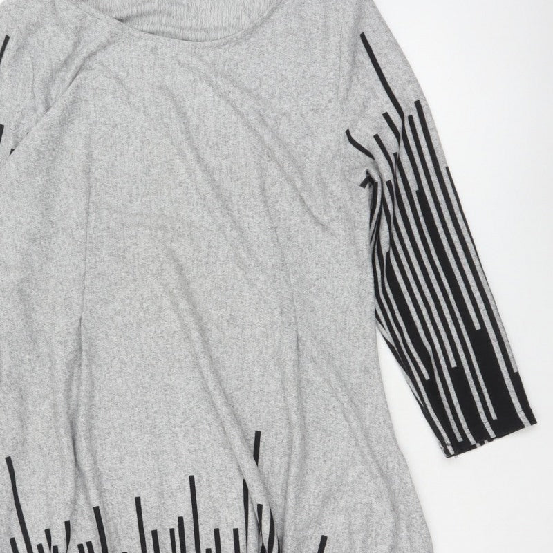 Roman Women Grey Black Stripe Size 18 Trapeze Swing Asymmetric Dress