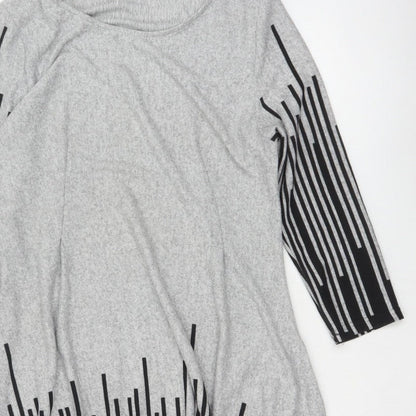 Roman Women Grey Black Stripe Size 18 Trapeze Swing Asymmetric Dress