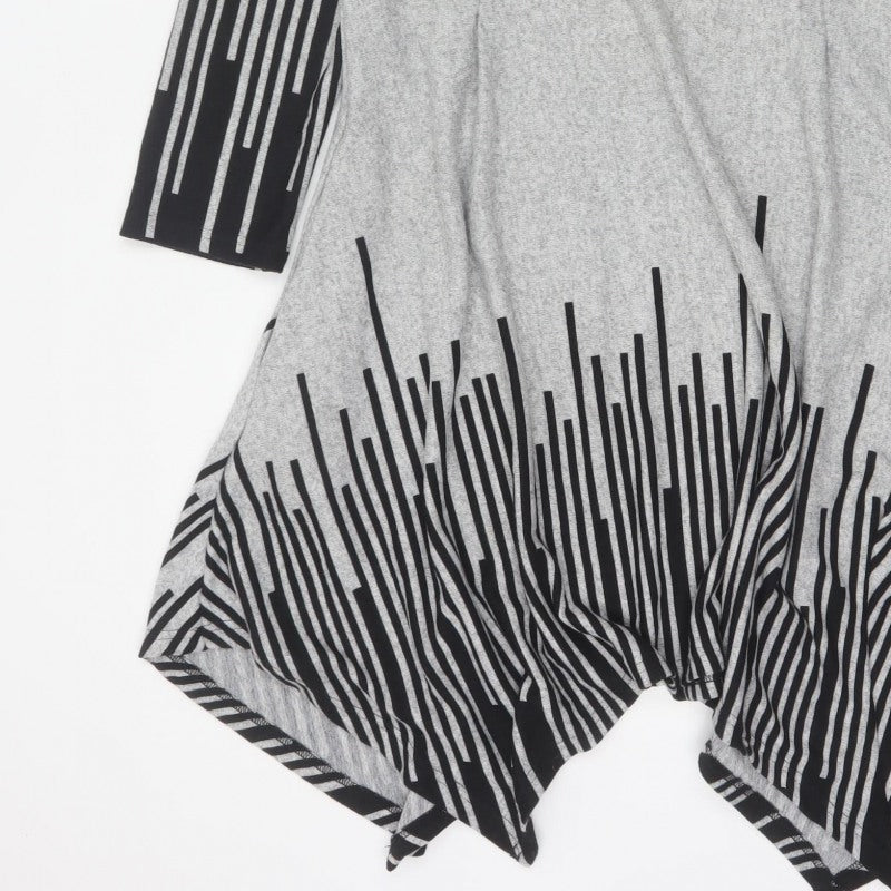 Roman Women Grey Black Stripe Size 18 Trapeze Swing Asymmetric Dress