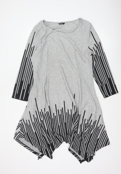Roman Women Grey Black Stripe Size 18 Trapeze Swing Asymmetric Dress