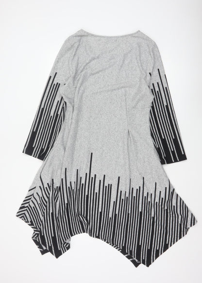 Roman Women Grey Black Stripe Size 18 Trapeze Swing Asymmetric Dress