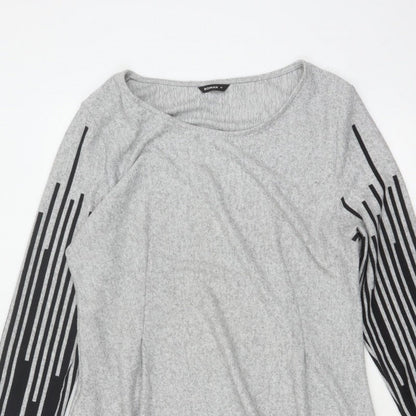 Roman Women Grey Black Stripe Size 18 Trapeze Swing Asymmetric Dress