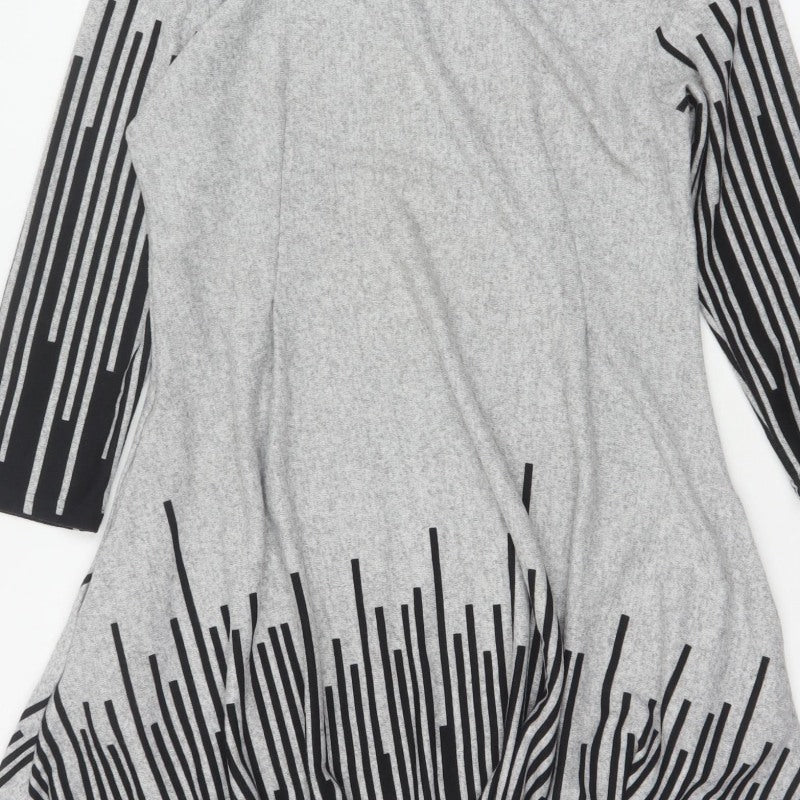 Roman Women Grey Black Stripe Size 18 Trapeze Swing Asymmetric Dress