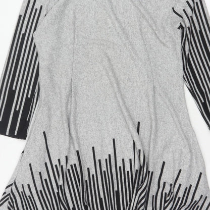 Roman Women Grey Black Stripe Size 18 Trapeze Swing Asymmetric Dress