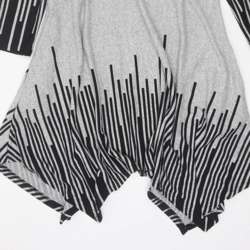 Roman Women Grey Black Stripe Size 18 Trapeze Swing Asymmetric Dress