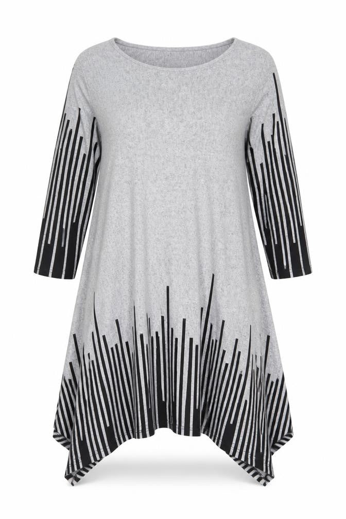 Roman Women Grey Black Stripe Size 18 Trapeze Swing Asymmetric Dress