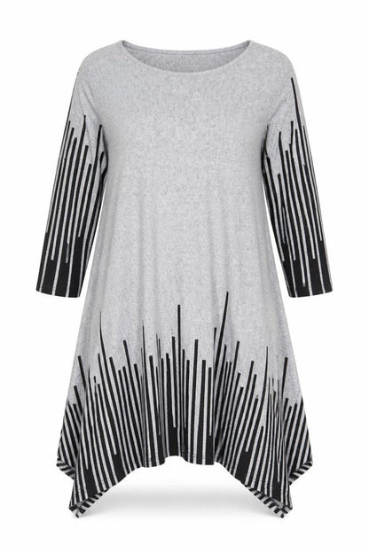 Roman Women Grey Black Stripe Size 18 Trapeze Swing Asymmetric Dress