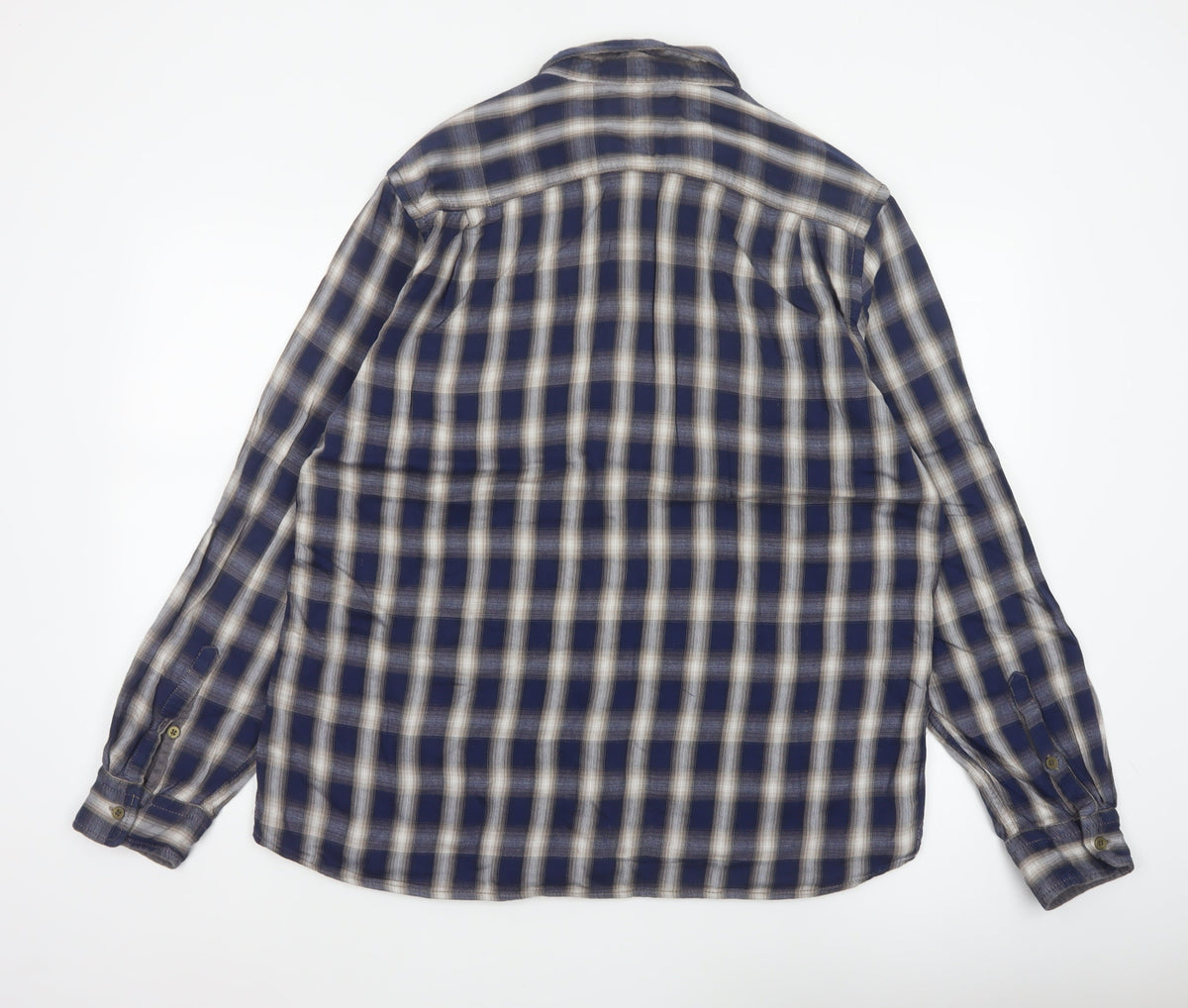 Marks & Spencer Men’s Blue Plaid Cotton Button-Up Shirt L