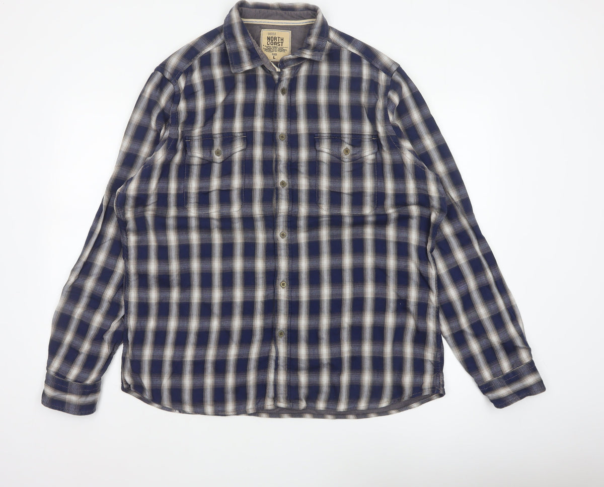 Marks & Spencer Men’s Blue Plaid Cotton Button-Up Shirt L