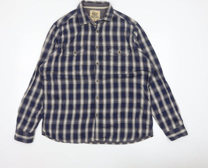 Marks & Spencer Men’s Blue Plaid Cotton Button-Up Shirt L