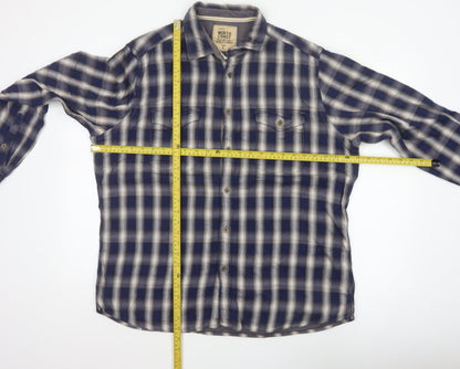 Marks & Spencer Men’s Blue Plaid Cotton Button-Up Shirt L