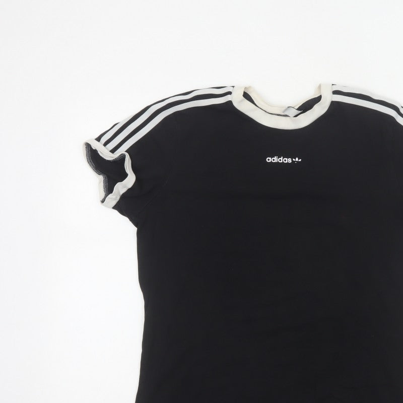 Adidas Women Black UK 10 Ringer Stripe Short Sleeve Cotton T-Shirt