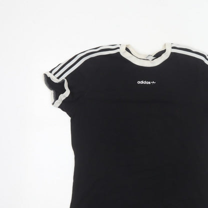 Adidas Women Black UK 10 Ringer Stripe Short Sleeve Cotton T-Shirt