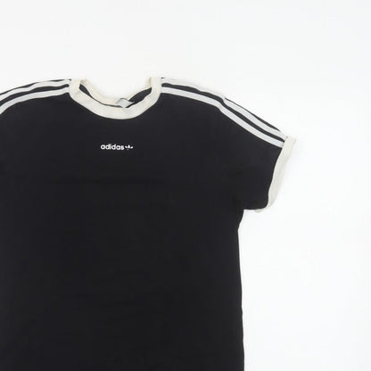 Adidas Women Black UK 10 Ringer Stripe Short Sleeve Cotton T-Shirt