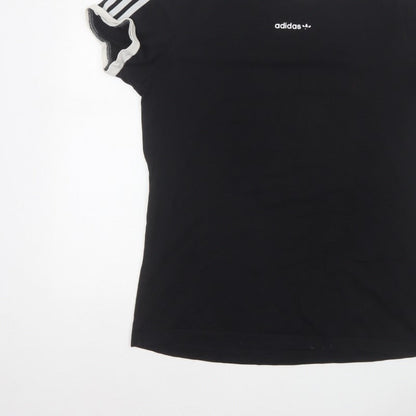Adidas Women Black UK 10 Ringer Stripe Short Sleeve Cotton T-Shirt
