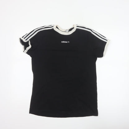 Adidas Women Black UK 10 Ringer Stripe Short Sleeve Cotton T-Shirt