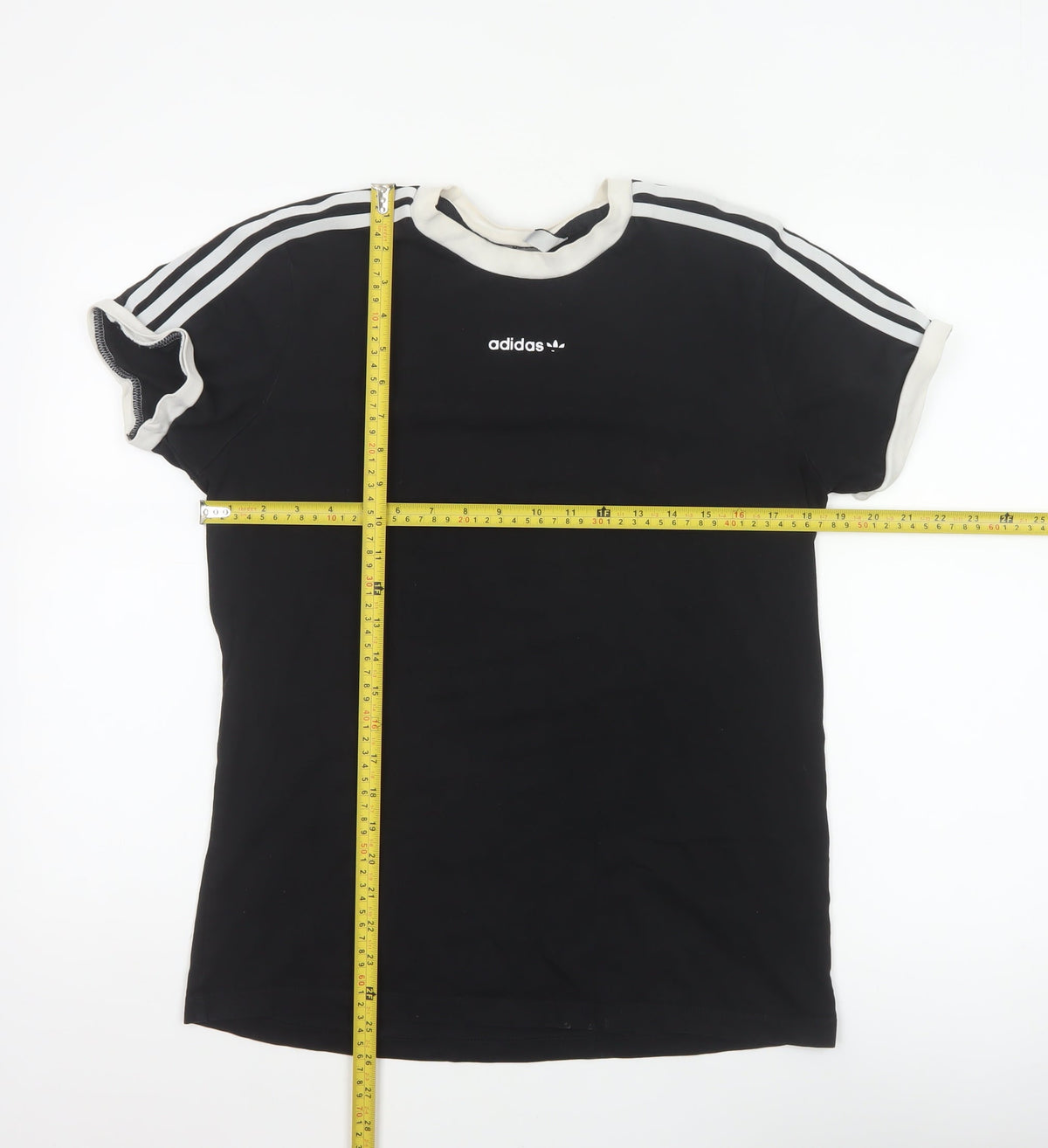 Adidas Women Black UK 10 Ringer Stripe Short Sleeve Cotton T-Shirt