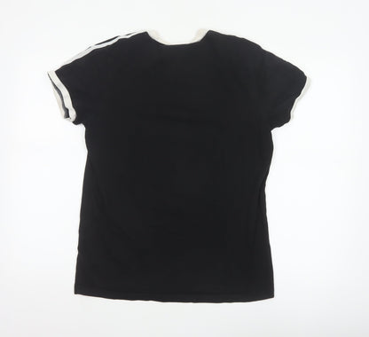 Adidas Women Black UK 10 Ringer Stripe Short Sleeve Cotton T-Shirt