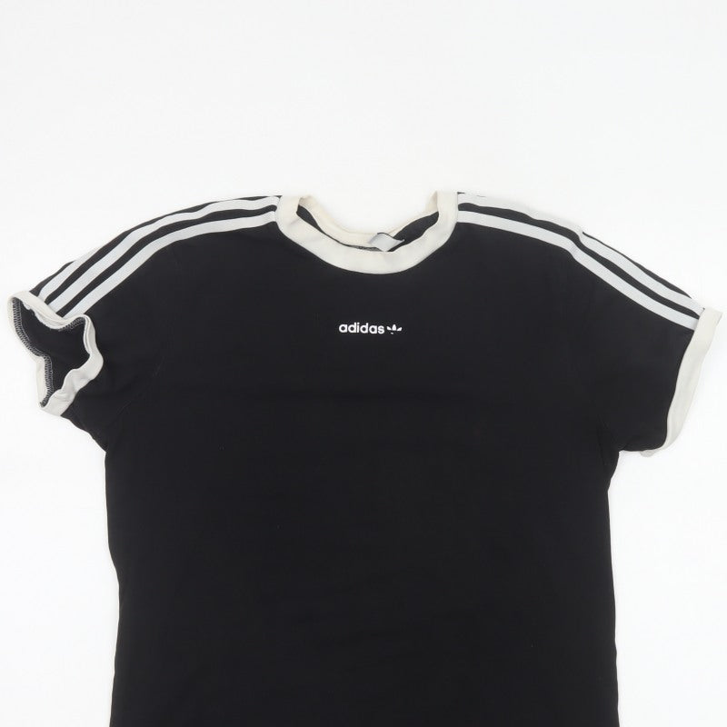 Adidas Women Black UK 10 Ringer Stripe Short Sleeve Cotton T-Shirt