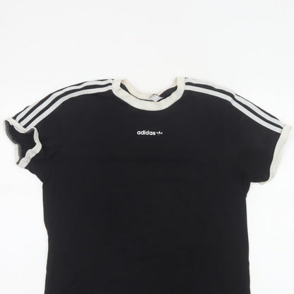 Adidas Women Black UK 10 Ringer Stripe Short Sleeve Cotton T-Shirt