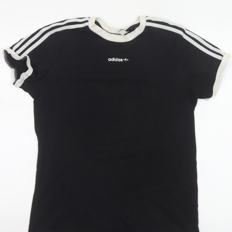 Adidas Women Black UK 10 Ringer Stripe Short Sleeve Cotton T-Shirt