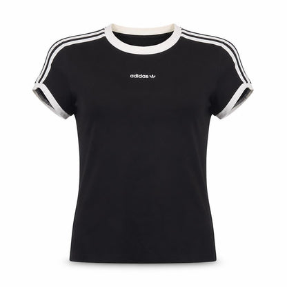 Adidas Women Black UK 10 Ringer Stripe Short Sleeve Cotton T-Shirt