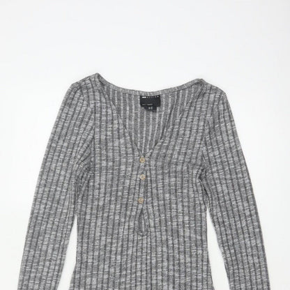 ASOS Design Women Grey Rib Knit Button Skater Dress UK 8