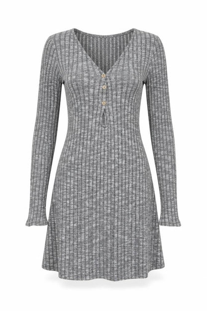 ASOS Design Women Grey Rib Knit Button Skater Dress UK 8