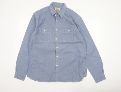 Marks & Spencer Men Blue L Chambray Cotton Button-Up Workwear Shirt