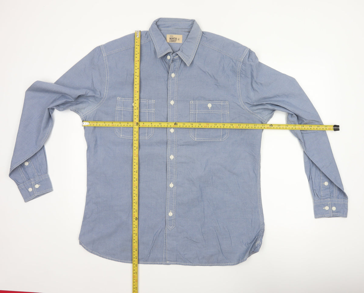 Marks & Spencer Men Blue L Chambray Cotton Button-Up Workwear Shirt
