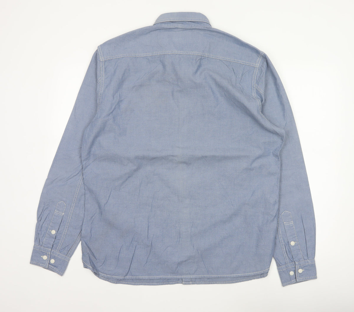 Marks & Spencer Men Blue L Chambray Cotton Button-Up Workwear Shirt