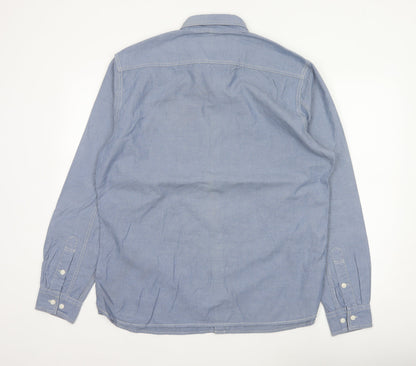 Marks & Spencer Men Blue L Chambray Cotton Button-Up Workwear Shirt