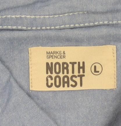 Marks & Spencer Men Blue L Chambray Cotton Button-Up Workwear Shirt