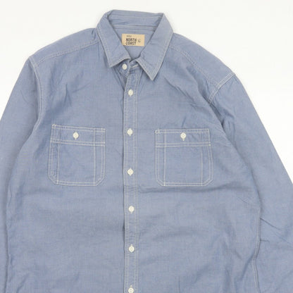 Marks & Spencer Men Blue L Chambray Cotton Button-Up Workwear Shirt