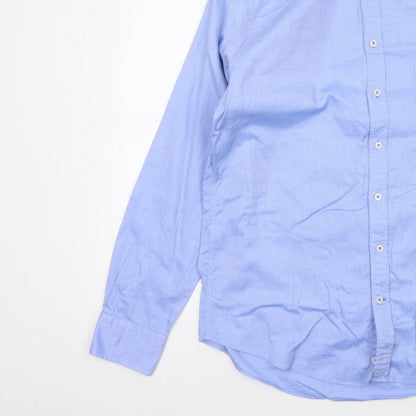 Fynch-Hatton Men Blue L Button-Down Collar Long Sleeve Cotton Shirt