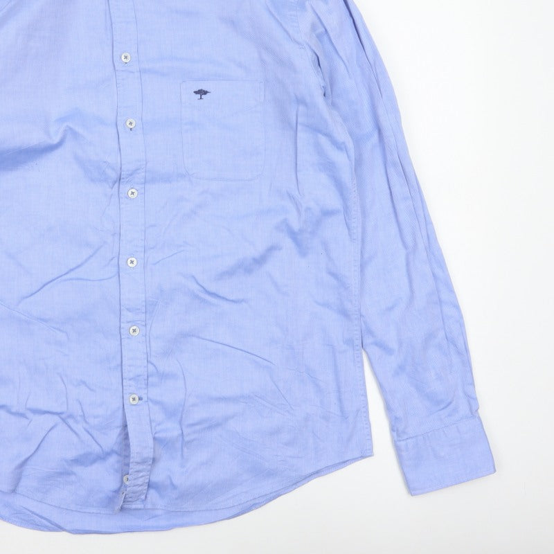 Fynch-Hatton Men Blue L Button-Down Collar Long Sleeve Cotton Shirt