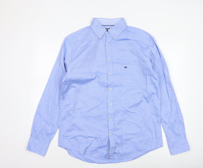 Fynch-Hatton Men Blue L Button-Down Collar Long Sleeve Cotton Shirt