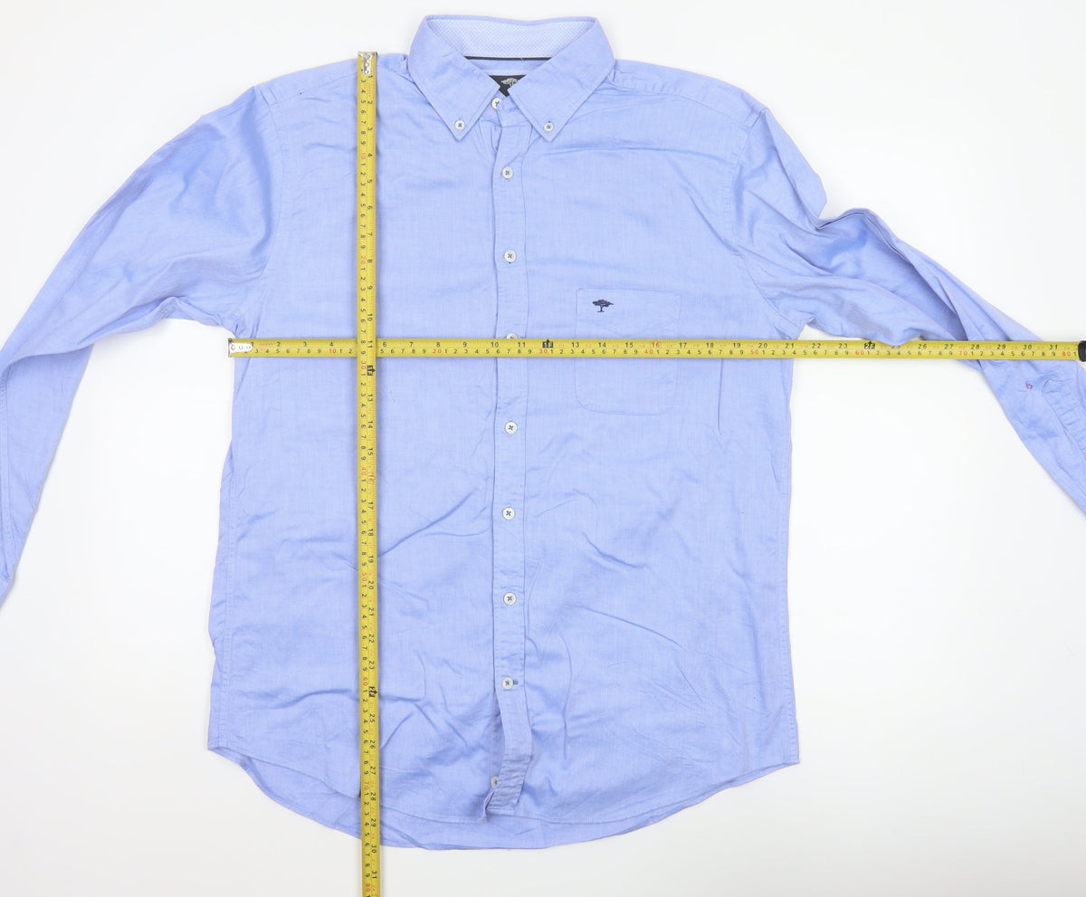 Fynch-Hatton Men Blue L Button-Down Collar Long Sleeve Cotton Shirt