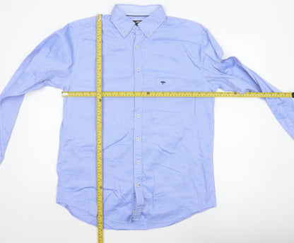 Fynch-Hatton Men Blue L Button-Down Collar Long Sleeve Cotton Shirt