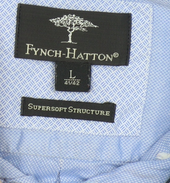 Fynch-Hatton Men Blue L Button-Down Collar Long Sleeve Cotton Shirt