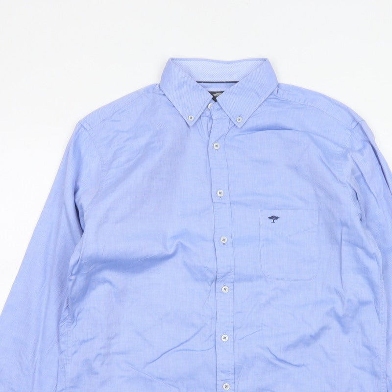 Fynch-Hatton Men Blue L Button-Down Collar Long Sleeve Cotton Shirt