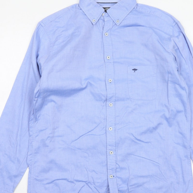 Fynch-Hatton Men Blue L Button-Down Collar Long Sleeve Cotton Shirt