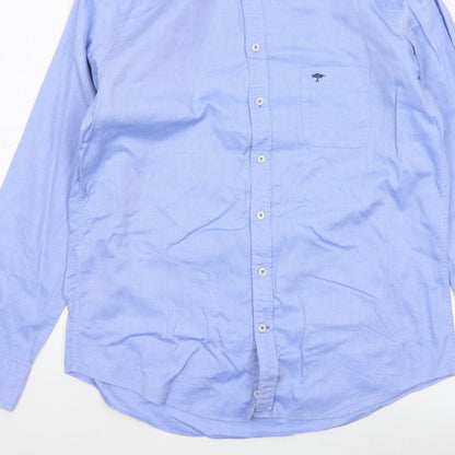 Fynch-Hatton Men Blue L Button-Down Collar Long Sleeve Cotton Shirt