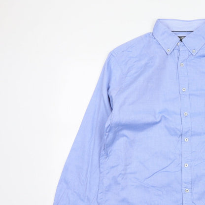 Fynch-Hatton Men Blue L Button-Down Collar Long Sleeve Cotton Shirt