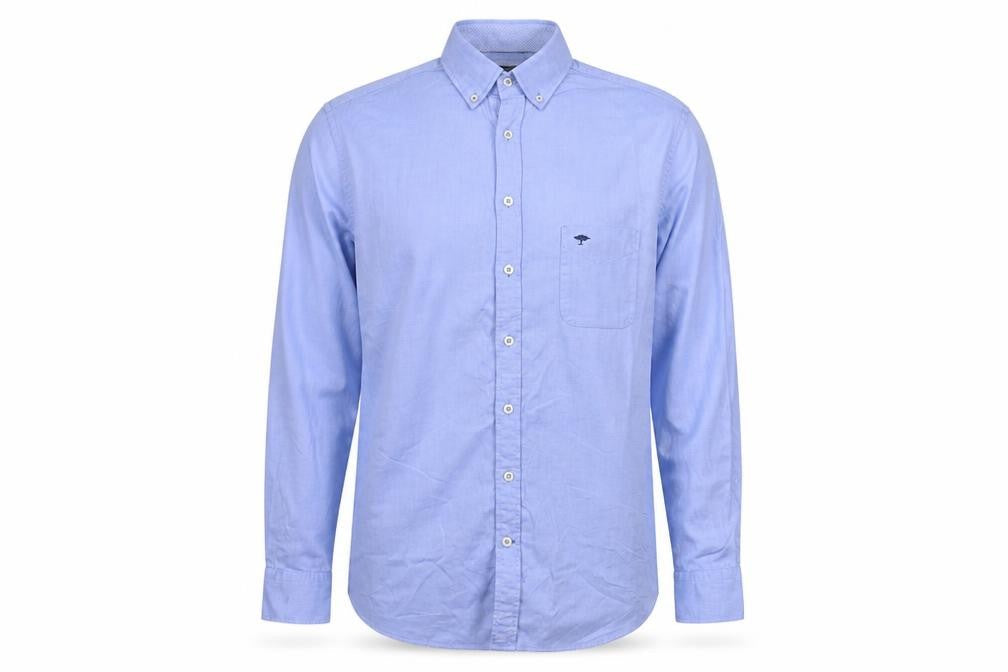 Fynch-Hatton Men Blue L Button-Down Collar Long Sleeve Cotton Shirt