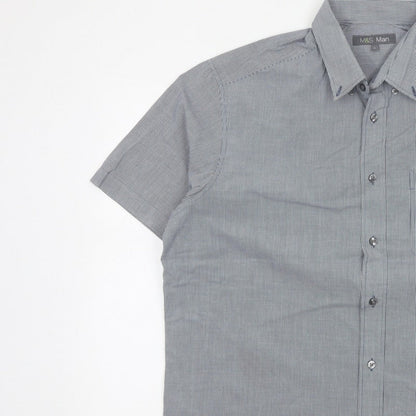 Marks and Spencer Men Blue Check L Short Sleeve Button-Up Shirt