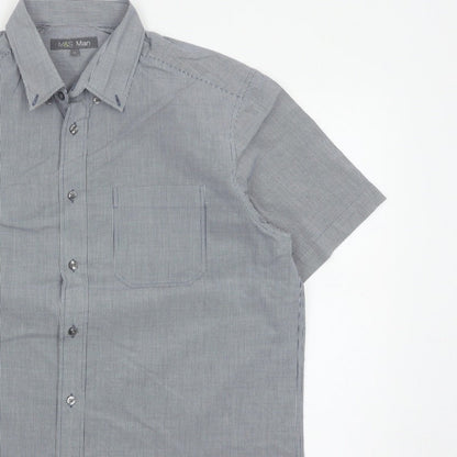 Marks and Spencer Men Blue Check L Short Sleeve Button-Up Shirt